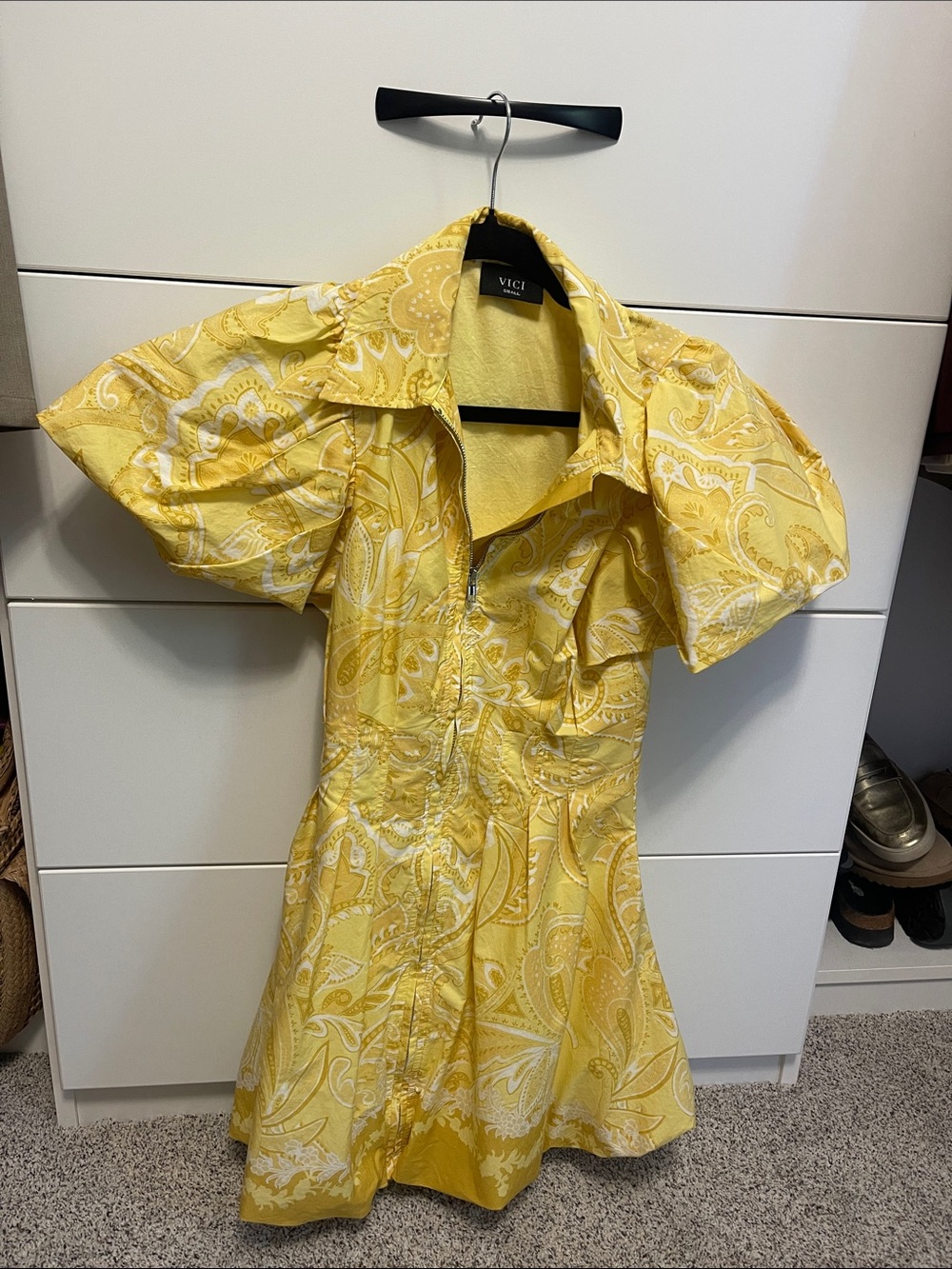 VICI Yellow Paisley Zip-Front Mini Dress